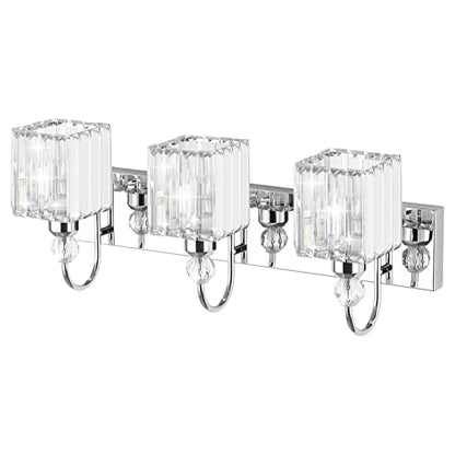 Ralbay Chrome Crystal Bathroom Vanity Light - 3-Lights, 24" Modern Wall Light Fixtures - color: Square-Chrome, size: 3-light