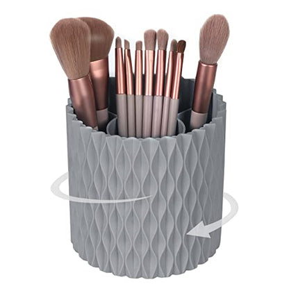 Makeup Brush Holder Organizer - 360° Rotating, 5-Slot Brush Cup for Cosmetics, Lipsticks, Pens | Vanity & Desk Organizer (Grey) - color: Grey