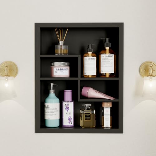 14x18 Medicine Cabinet Recessed Stainless Steel, with 4 Compartments Medicine Cabinet Organizer, Stainless Steel Wall Niche, Bathroom Wall Cabinet, Recessed Bathroom Cabinet, Black - color: Black, size: New Design 2-Tier