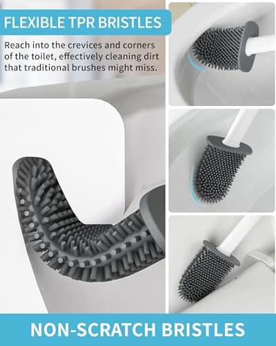 MR.SIGA Toilet Brush and Holder Set, Wall Mounted Toilet Bowl Brush, White | Space saving design, flexible thermoplastic rubber bristles, easily cleans hard to reach areas, pack of 2 - color: White
