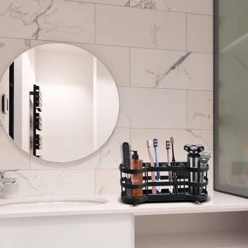 Wall Mount Toothbrush Holder, Black, Stainless Steel, 4 Slots | Self-Adhesive, Wallmount/Countertop, For Shower, Bathroom Organizer - color: Black Flat