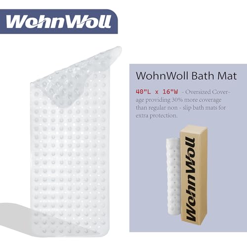 Non-Slip Bath Tub Mat, Extra Large 40x16 Inch Shower Mat with Suction Cups & Drain Holes, Quick Dry Soft Mat for Bathroom Floor Safety, Bubble Style, Clear - color: Clear