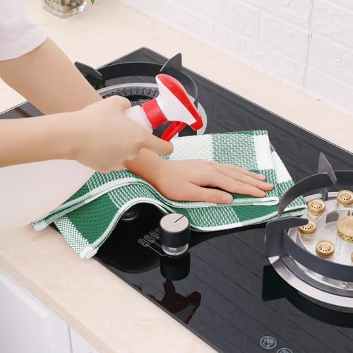 Homaxy 100% Cotton Waffle Weave 4 Pack Kitchen Towels, 13" x 28 | White & Dark Green, Waffle Weave, Plaid, Super Soft and Absorbent Dish Towels, Quick Drying - color: White & Dark Green, size: 13 x 28 - 4 Pack