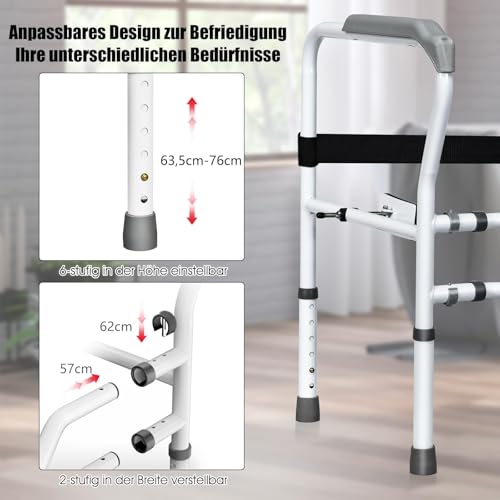 Height Adjustable Toilet Support Aid with Armrests Without Drilling, Non-Slip Toilet Grab Handle, 48 x 65 x 84 cm