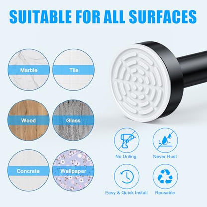 TEECK Shower Curtain Rod, 32-92 inch Adjustable Spring Tension Curtain Rod, Never Rust Anti-Slip Shower Curtain Rod for Bathroom, No Drilling, Never Collapse, Easy to Use, Black - color: Black, size: 32-92 Inches