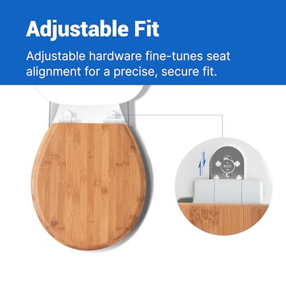 Bamboo Toilet Seat Round, Soft Close | Magnetic Quick-Release for Easy Cleaning, Arch-Tite Never Loosens, Adjustable Fit - size: Round