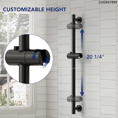 EVESTEIN Adjustable Hand Held Shower with Slide Bar, 3-Function Round Handshower Head with Hose, Matte Black - color: Matte Black