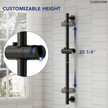 EVESTEIN Adjustable Hand Held Shower with Slide Bar, 3-Function Round Handshower Head with Hose, Matte Black - color: Matte Black