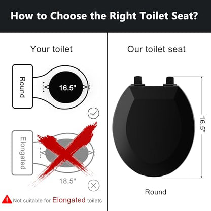 Angol Shiold Round Toilet Seat - Slow Close Hinges, Ergonomic Design with Grip-Tight Bumpers, Safe Easy-Clean PP Material (Black, 16.5" Round) - color: Black, size: Round 16.5‘’