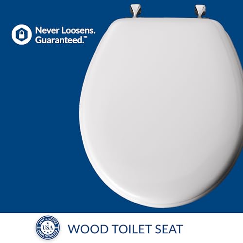 MAYFAIR 844CP 000 Edgewater Toilet Seat with Chrome Hinges will Never Come Loose, ROUND, Durable Enameled Wood, White - size: Round, style: Chrome Hinge
