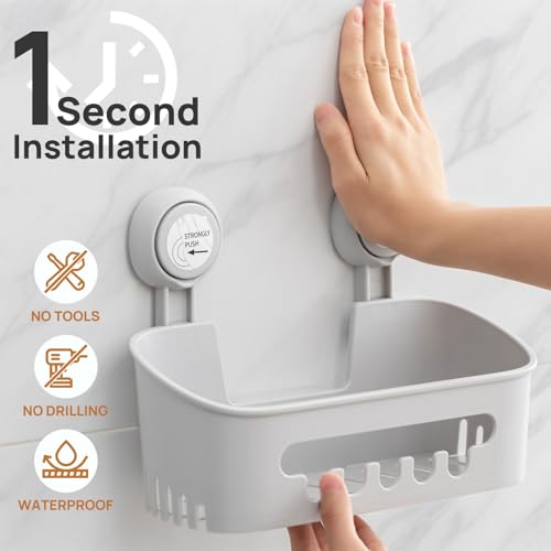 Shower Caddy Suction Cup Set Shower Organizer & Soap Holder, Grey | Toothbrush Holder, Bathroom Shelf Basket NO-Drilling, Removable Suction Storage, Waterproof Bathroom Caddy - color: 3 X Gray