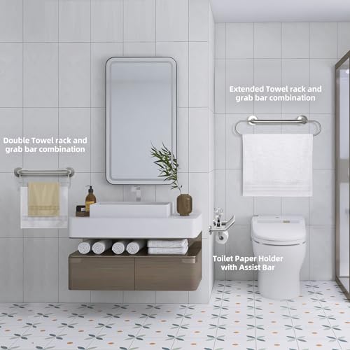 Grab Bar Toilet Paper Holder, 3-in-1 Bathroom Grab Bar with Toilet Holder and Phone Shelf, 304 Stainless Steel Safety Toilet Paper Grab Bar, Wall Mount Toilet Paper Holder for Seniors - size: 8.9 inch wide