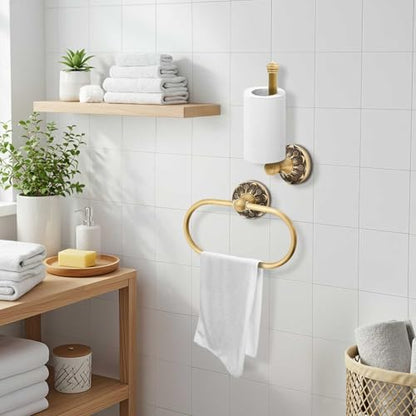 2 Pieces Set Antique Brass Toilet Paper Holder Retro Brass Hand Towel Ring Tissue Roll Paper Hanger Bathroom Hardware Wall Mounted Vintage Bathroom Accessories(Rectangle) - style: Rectangle