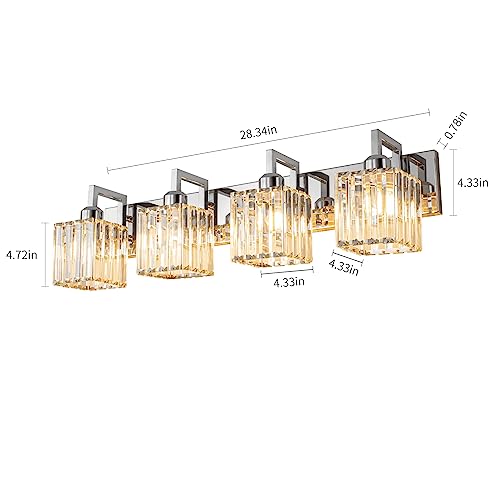 Modern Bathroom Vanity Light 4-Lights Chrome Crystal Wall Lamp Bathroom Modern Crystal Vanity Lighting - color: Chrome Crooked, size: 4-light