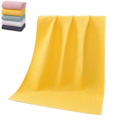 Super Absorbent Breathable Waffle Bath Towel, Soft & Absorbent Quick-Dry Bath Towels, Cotton Pure Colour Towels Ultra Soft (Yellow,70x140cm) - color: Yellow