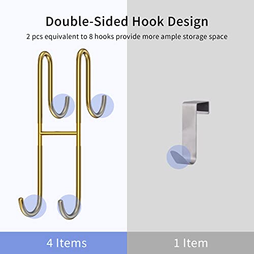 Over Shower Glass Door Hook, 2 Pack Gold Stainless Steel Extended Shower Door Hooks, Bathroom Frameless Drilling-Free Hanger, Double Side Towel Hooks - color: Gold