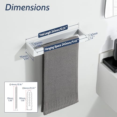 Sayayo White Towel Bar for Bathroom, 10 Inch Hand Towel Holder Wall Mount Square Towel Ring SUS304 Stainless Steel Towel Rack - color: White, size: 10 INCH