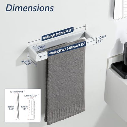 Sayayo White Towel Bar for Bathroom Wall, 10 Inch Hand Towel Holder | SUS304 Stainless Steel Towel Ring, Square Kitchen Towel Rack - color: White, size: 10 INCH