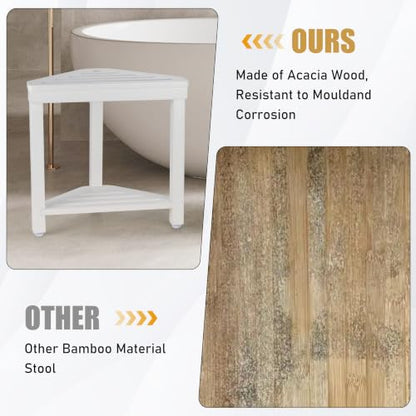 Boulphia Shower Foot Rest 14in, Acacia Wood Shower Stool for Shaving Legs (White) - color: White