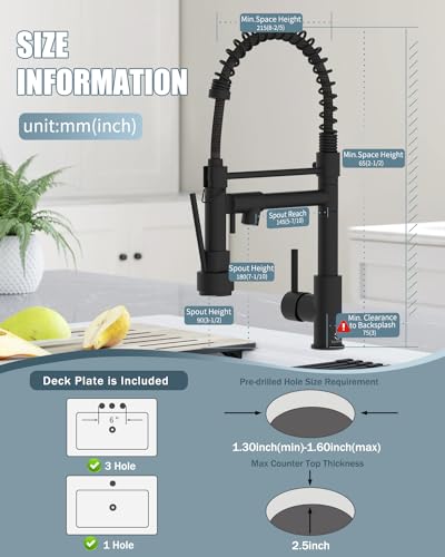 Kitchen Faucet, Black Kitchen Sink Faucets with Pull Down Sprayer, Single Handle Stainless Steel Faucets for Kitchen Sinks, Dual Function Spray Head, Farmhouse Kitchen Faucets,KF-B-8001 - color: A.Matte Black, style: 2.Faucet