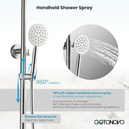 gotonovo Outdoor Shower Kit SUS304 Stainless Steel Brushed Nickel | Outside Shower Fixtures,8’’ Rain Head with Handheld Sprayer,Swivel Tub Spout,Indoor/Outdoor,Poolside,Backyard,Garden,Beach - color: Nickel
