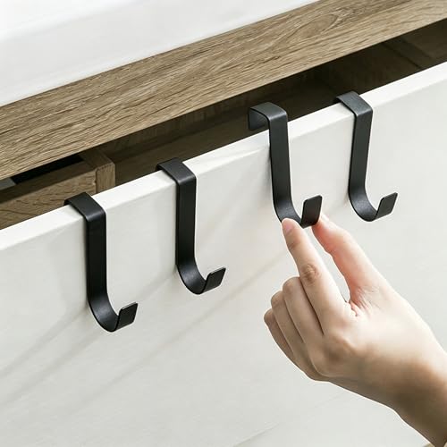 Over Cabinet Door Hooks, 4 Pack Heavy Duty Metal J-Hooks for Kitchen, Bathroom, Laundry Room, Cabinet Hooks for Hanging, Hold Up to 7 lbs, Space-Saving Organizer - Black - color: Black-4pcs