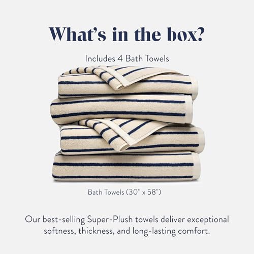 Brooklinen Super-Plush 100% Turkish Cotton Bath Towels - Set of 4-770 GSM, Highly Absorbent, Machine Washable, Perfect Bath Towel Set for Home & Bathroom (30" x 58",Striped Abyss)