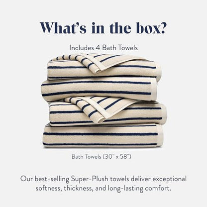 Brooklinen Super-Plush 100% Turkish Cotton Bath Towels - Set of 4-770 GSM, Highly Absorbent, Machine Washable, Perfect Bath Towel Set for Home & Bathroom (30" x 58",Striped Abyss)