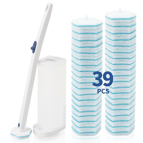 BOOMJOY Disposable Toilet Brush Set - Toilet Bowl Cleaner Wand with Holder, 39PCS Toilet Brush Wand Refills