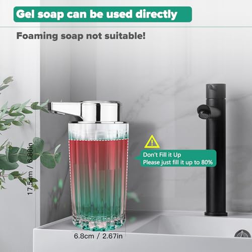 Automatic Soap Dispenser Liquid for Kitchen: 11 OZ Glass Touchless Clear Auto Soap Dispenser for Bathroom - Hand Dish Lotion Home Countertop Kids - Family Couple - color: Vertical Stripe Style Liquid