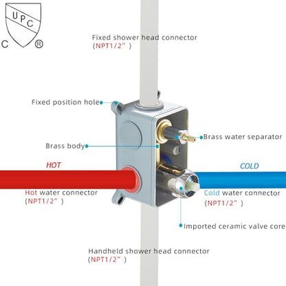 ‎Polished Chrome Shower System Bathroom 12 Inch Rain Shower Head Ceiling Mount with Handheld Luxury High Pressure Shower Combo Set Shower Faucet Rough-in Valve Body and Trim Kit - color: Polished Chrome, size: 12 Inch