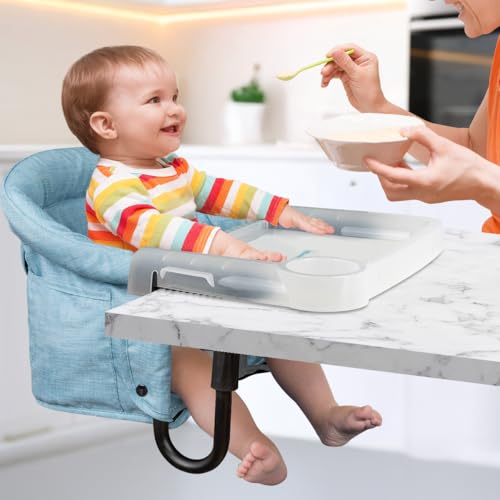 Hook On Chair with Removable Dining Tray,Portable Hook-On Chairs with Storage Bag,for Home and Travel(Sky Blue) - color: Sky blue with tray