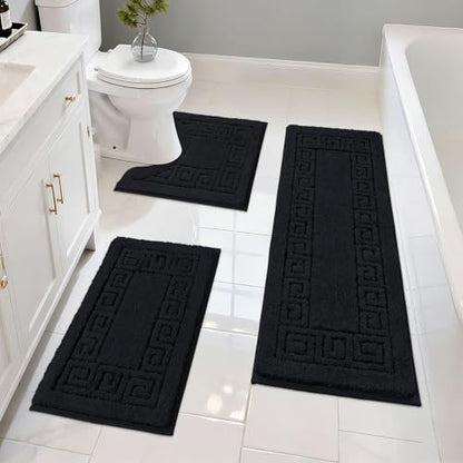 Pauwer Bathroom Rugs Sets 3 Piece, Plush Absorbent Bath Rug, Black | Microfiber Bath Mat Set, Non Slip Washable, Quick Dry Floor Carprt, Soft U Shaped Toilet Mats For Bathroom Shower Sink - color: Black