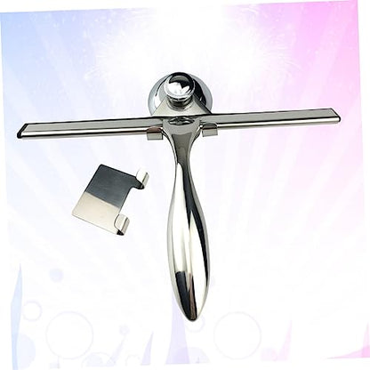3pcs Stainless Steel Shower Squeegee Set Bathroom Water Scraper for Glass Doors Includes Suction Cup Holder and Hooks for Cleaning Shower Tiles and Windows