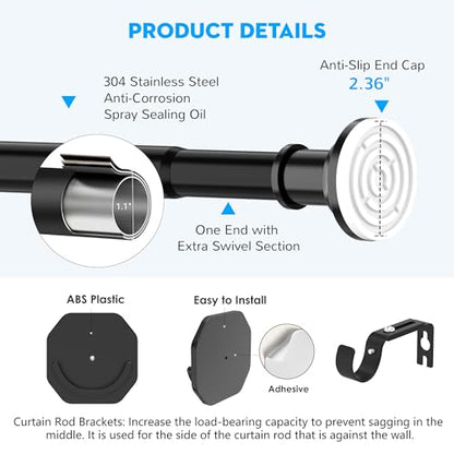 Shower Curtain Rod 30-64 Inch Tension Curtain Rod Shower Rod for Bathroom | No Drilling Tension Rod,Heavy Duty ,1.1 Inch Thick Diameter,Spring Adjustable,No Rust,Windows,Black - color: Black, size: 30-64 inches