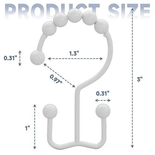 Titanker Shower Curtain Hooks Rings, Rust Resistant Metal Double Glide Shower Hooks for Bathroom Shower Rods Curtains, Set of 12 Hooks - White - color: White, style: Modern