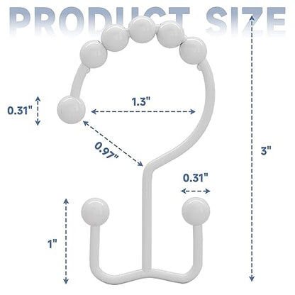 Titanker Shower Curtain Hooks Rings, Rust Resistant Metal Double Glide Shower Hooks for Bathroom Shower Rods Curtains, Set of 12 Hooks - White - color: White, style: Modern