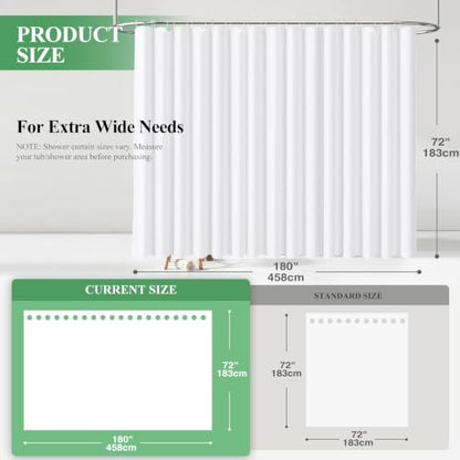 Extra Wide 3 in 1 Waffle Shower Curtain and Liner Set 180x72 White | 180 Inch Wide, Waterproof Clear PEVA Liner, 256GSM Heavy Duty Fabric, Hotel Luxury Shower Curtains for Bathroom, 32 Hooks - color: A White, size: 180"W x 72"L (Pack of 1)