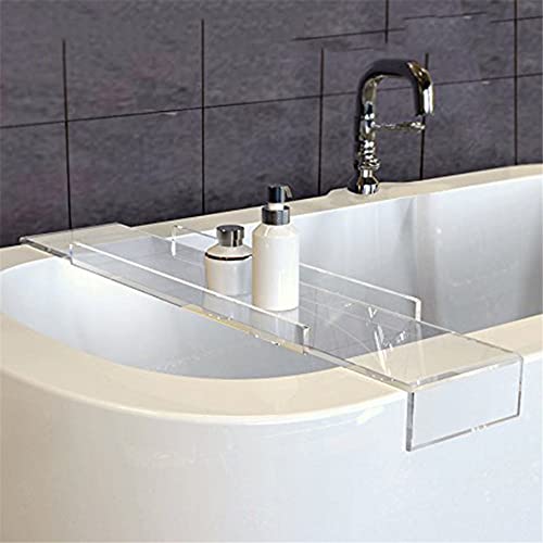 WANLIAN Luxury Bathtub Caddy Tray for Bathroom and Shower Storage - Clear Handles - color: Clear Handles