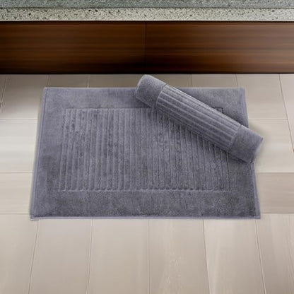 CTT - 2 Piece Bathroom Rugs Set, 100% Cotton Bath Mats, Comfy & Highly Absorbent Bathroom Floor Mats, Machine Washable | 20"x32" (Grey) - color: Grey