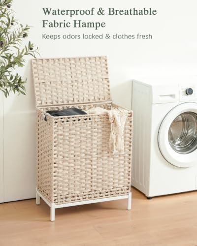 SETVSON Laundry Hamper with Lid, Wicker Laundry Basket, 112 L, Light Khaki | Handwoven PE Rattan, 2 Removable Liner Bags, Metal Heightened Feet, 6 Mesh Bags, Clothes Hamper for Bathroom Bedroom - color: Light Khaki, size: 112 L - 29.6 gal