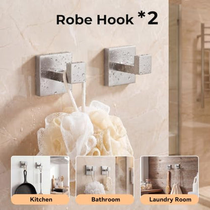 5-Piece Bathroom Hardware Set, 23.6 Inch Towel Bar Set SUS304 Stainless Steel Towel Racks for Bathroom Round Towel Bar, Towel Ring, Toilet Paper Holder, 2 Robe Hooks, Wall Mounted (Brushed Nickel) - color: Brushed Nickel, size: 5 pack