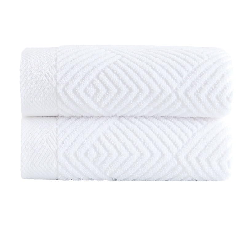 sense gnosis White Hand Towel Set of 2 Terry Striped Weave Pattern Ultra Absorbent Super Soft 100% Cotton Hand Towel for Bathroom 13 X 29 Inch - color: White