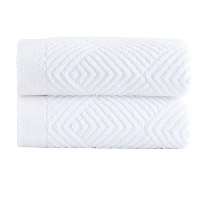 sense gnosis White Hand Towel Set of 2 Terry Striped Weave Pattern Ultra Absorbent Super Soft 100% Cotton Hand Towel for Bathroom 13 X 29 Inch - color: White
