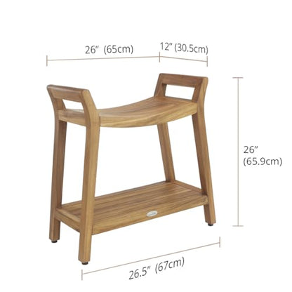 Patented Asia Ascend Teak Shower Bench with Elevated Height and Shelf | Durable, Water-Resistant Teak, Shower Chair & Shaving Foot Rest, Indoor/Outdoor Use
