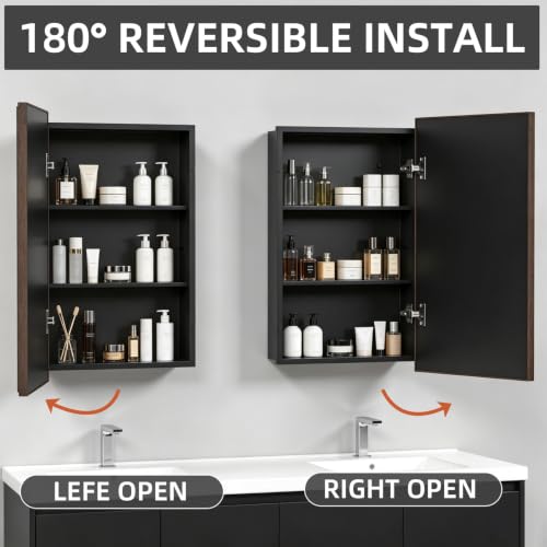16 x 26 Recessed Medicine Cabinet Mirror with Storage,Brown Aluminum Medicine Cabinet Frame Mirror,Tempered Glass,Mount Recessed Mount Bathroom Vanity Modern Farmhouse