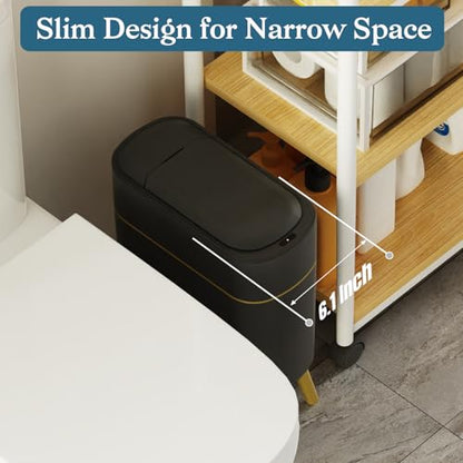 LALASTAR Automatic Bathroom Trash Can with Lid, Motion Sensor Bathroom Garbage Can for Toilet, Slim Smart Waste Basket for Kitchen, Living Room, 2.5 Gallon, Black - color: Black-1 Pack