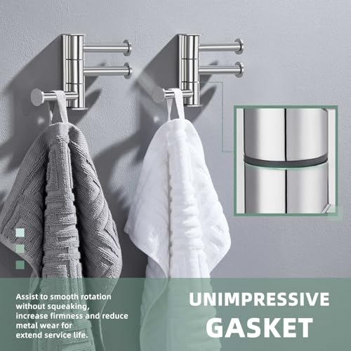 Suyar Swivel Towel Hook, Bathroom Robe Holder with 3 Arms, Polished Chrome | 2 Pack, SUS304 Stainless Steel, Wall Mounted - color: Polished Chrome, size: 2 Pack