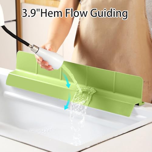 23" Ultra Silicone High Sink Splash Guard, Matcha Green | Released in 2026, Self-Draining Water Splash Guard, for Kitchen Sink&Bathroom&Island, 3.5" Splash Guard, 7 Strong Suction Cup - color: Matcha Green