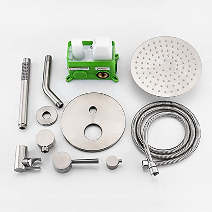 SUMERAIN Wall Mounted Rainfall Shower System Brushed Nickel | 8" Stainless Steel Rain Shower, Brass Handheld, Brass Valve, Concealed Box Design, Easy to Maintain and Install - color: Brushed Nickel, size: 2 Function